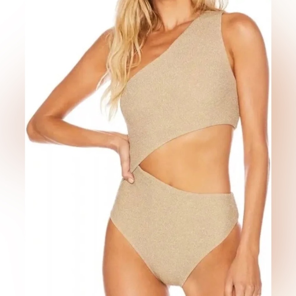 Beach Riot One-Shoulder Cutout One-Piece Swimsuit in Shimmery Gold